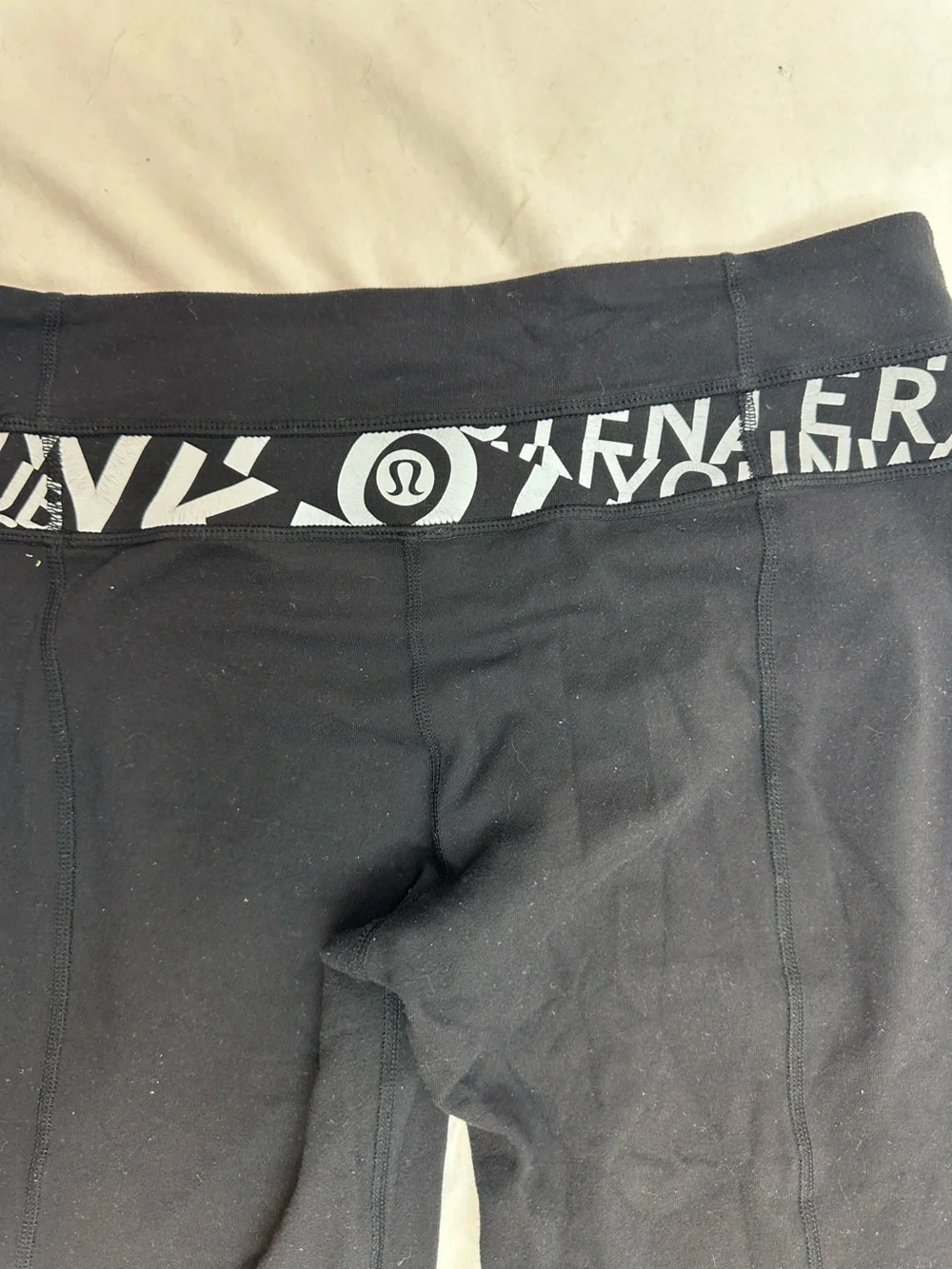 lululemon Black Capri Leggings with White Logo Waistband 6